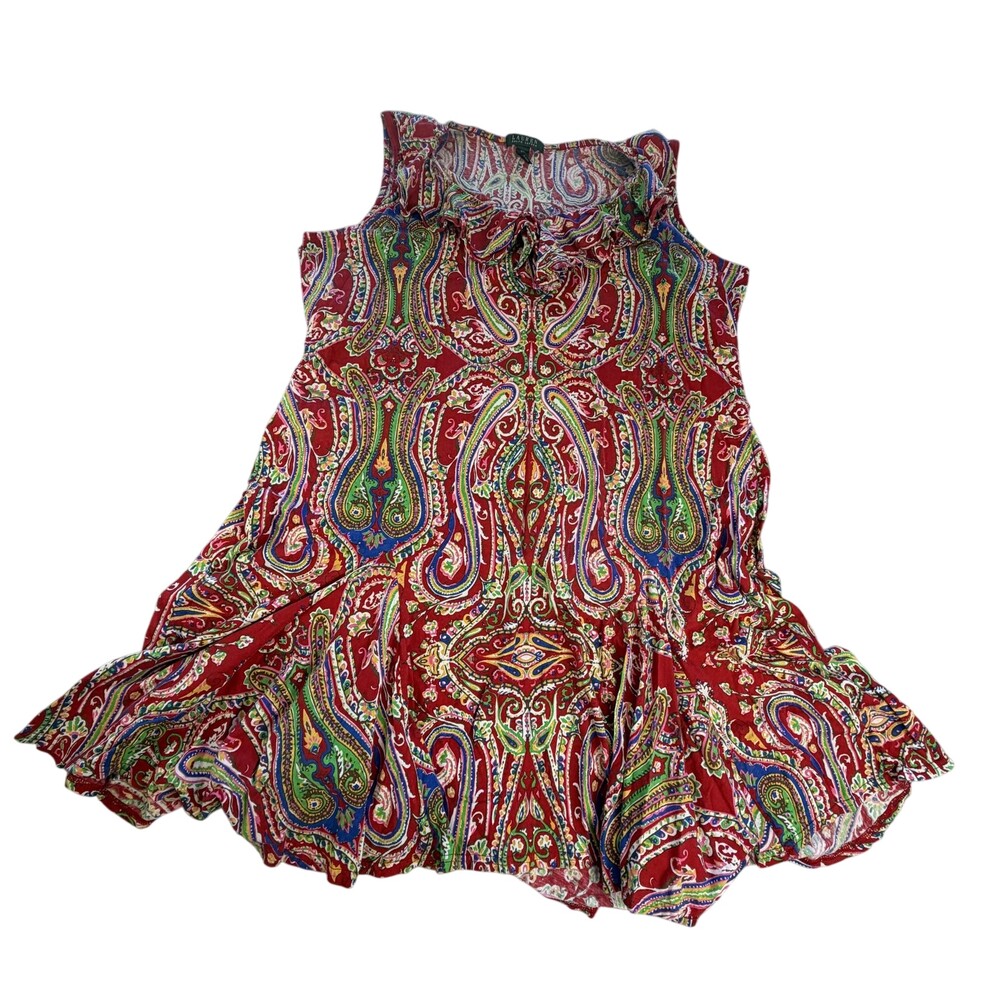 Lauren Ralph Lauren Dress Womens Plus 3X Multicolor Paisley Ruffle Hem